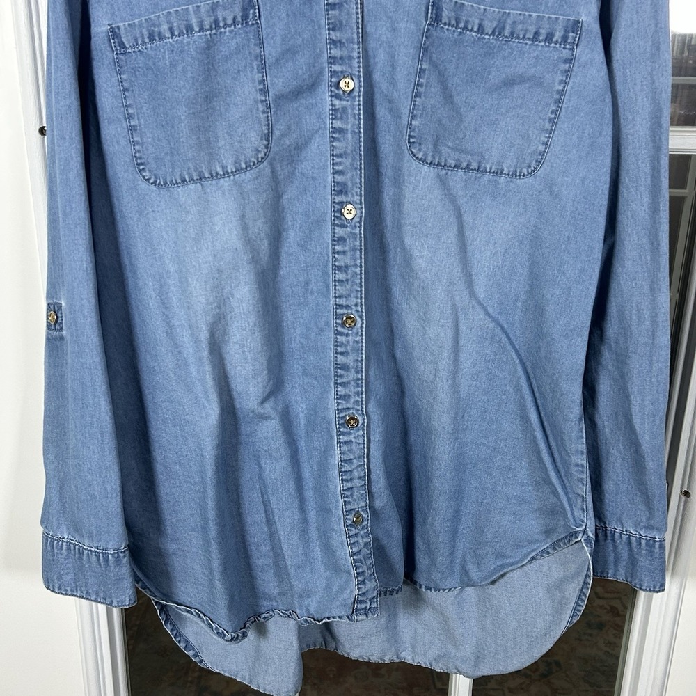 Chicos Gold Studded Collar Chambray Denim Button Down Shirt Tencel Size 2 (L) - Picture 6 of 12